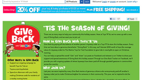 Toys "R" Us 'Give Back' Page