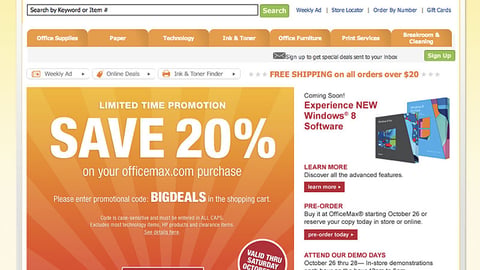 OfficeMax 'Windows 8' Home Page Ad