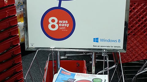 Staples '8 Was Easy' Stanchion Sign