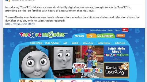 Toys "R" Us Movies Facebook Update