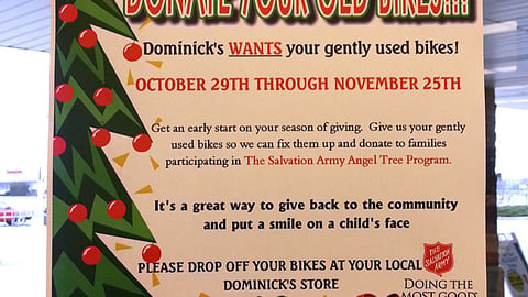 Dominick's '3rd Annual Bike Drive' Door Sign