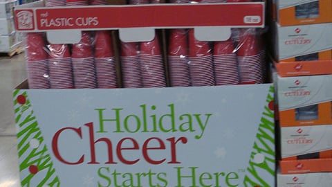 Sam's Club 'Holiday Cheer Starts Here' Plastic Cup Pallet