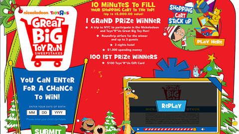 Nickelodeon Toys "R" Us 'Toy Run' Landing Page