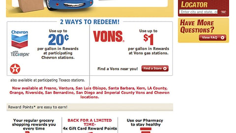 Vons 'Reward Points' Webpage