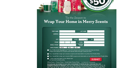 Family Dollar Glade 'Merry Scents' Entry Page