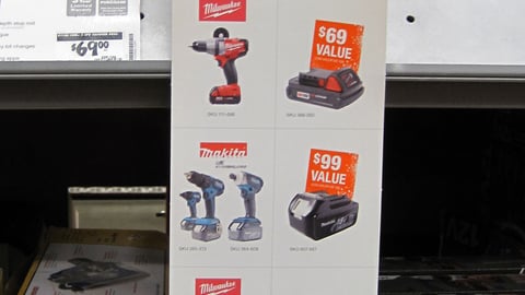 Home Depot 'Free Battery' Shelf Sign