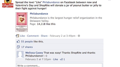 ShopRite 'Spread the Love' Facebook Status Update