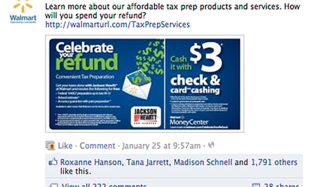 Walmart 'Celebrate Your Refund' Facebook Status Update