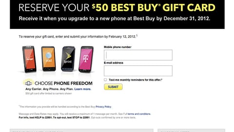 Best Buy 'Choose Phone Freedom' Gift Card Landing Page