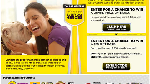 Dollar General 'Our Pets. Our Heroes' Landing Page