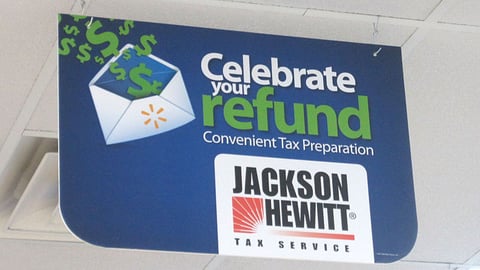 Walmart Jackson Hewitt 'Celebrate Your Refund' Ceiling Sign