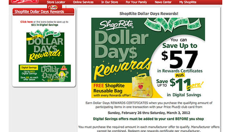 ShopRite 'Dollar Days' Webpage