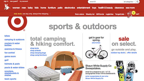 Target.com 'Sports & Outdoors' Page