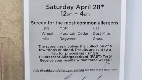 Rite Aid 'Allergy Screenings' Sign