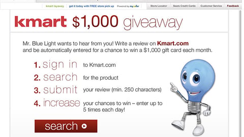 Kmart.com '$1,000 Giveaway' Page