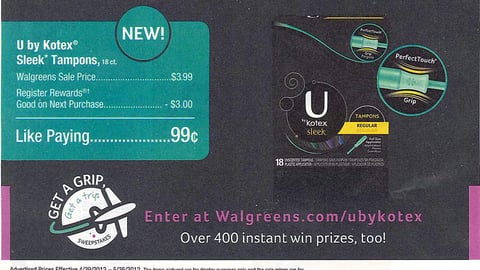 U by Kotex Sleek Walgreens 'Get a Grip' FSI