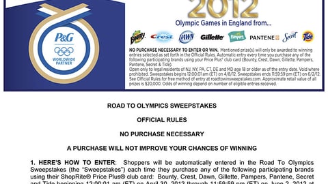 ShopRite P&G 'Road to Olympics' Sweeps Page