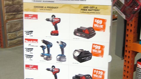 Home Depot 'Free Battery' Standee