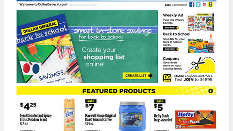 Dollar General 'Back to School' Home Page Carousel Ad