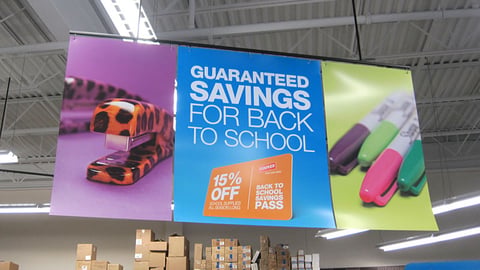Staples 'Guaranteed Savings' Ceiling Banner