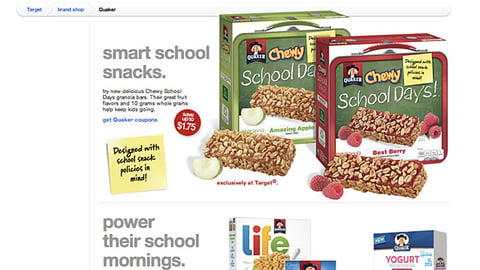 Target.com Quaker 'Smart School Snacks' Page