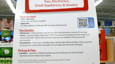 Walmart 'Layaway' Counter Sign