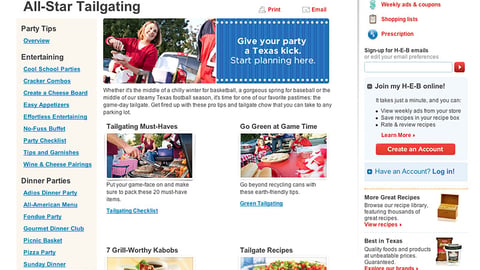 H-E-B 'All-Star Tailgating' Webpage