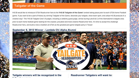UTSA H-E-B 'Tailgater of the Game' Webpage