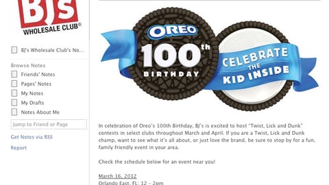 BJ's Oreo Events Facebook Page
