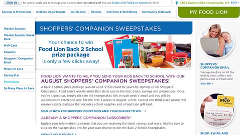 Food Lion Back to School Sweeps Page