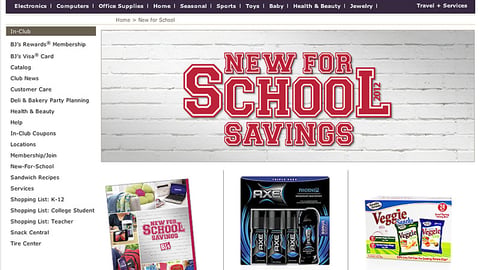 BJ's 'New for School Savings' Landing Page