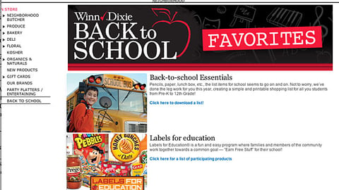 Winn-Dixie Back-to-School Landing Page