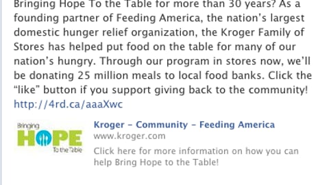 Kroger 'Bringing Hope' Facebook Update