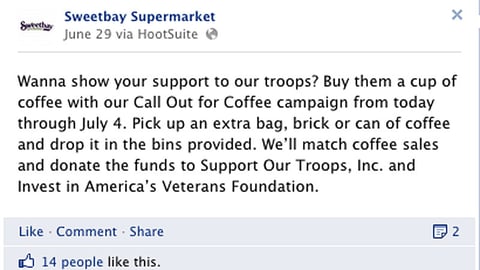 Sweetbay 'Call Out for Coffee' Facebook Update