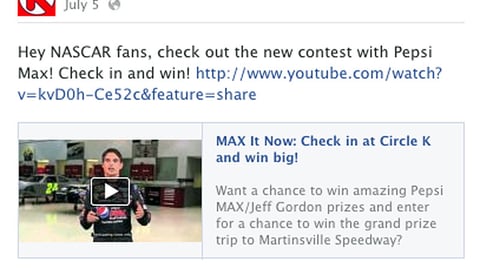Circle K 'Pepsi Max Jeff Gordon' Facebook Update