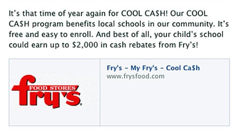 Fry's 'Cool Cash' Facebook Update