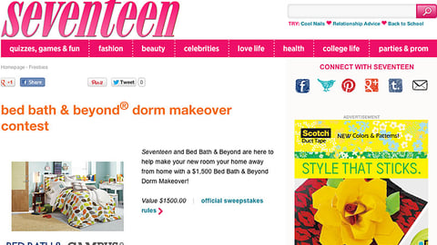 'Seventeen' Bed Bath & Beyond 'Dorm Makeover' Page