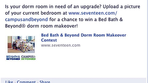 Bed Bath & Beyond 'Dorm Makeover' Facebook Update