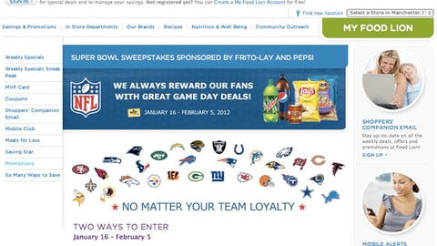 Food Lion PepsiCo Super Bowl Sweeps Page
