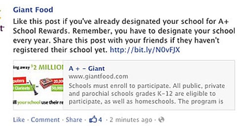 Giant-Landover 'A+ School Rewards' Facebook Update