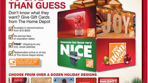 Home Depot 'Give Gift Cards' Feature