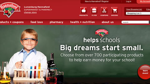 'Hannaford Helps Schools' Leaderboard Ad