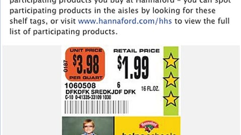 'Hannaford Helps Schools' Facebook Update