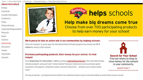 'Hannaford Helps Schools' Landing Page