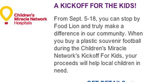 Food Lion 'Kickoff for Kids' Email Ad