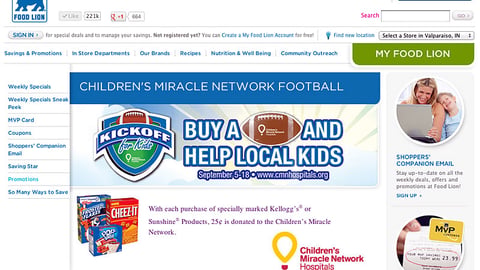 Food Lion 'KickOff for Kids' Promotional Page