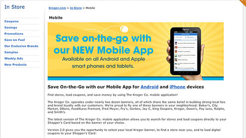 Kroger 'New Mobile App' Promotional Page