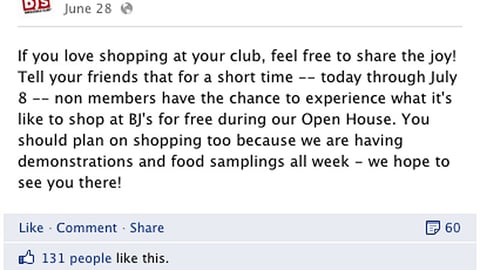BJ's 'Open House' Facebook Update