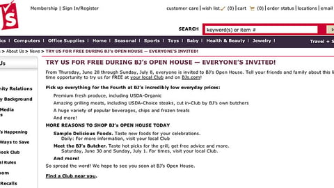 BJ's 'Open House' Webpage
