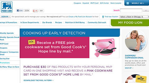 Food Lion P&G 'Pink Cookware' Promo Page
